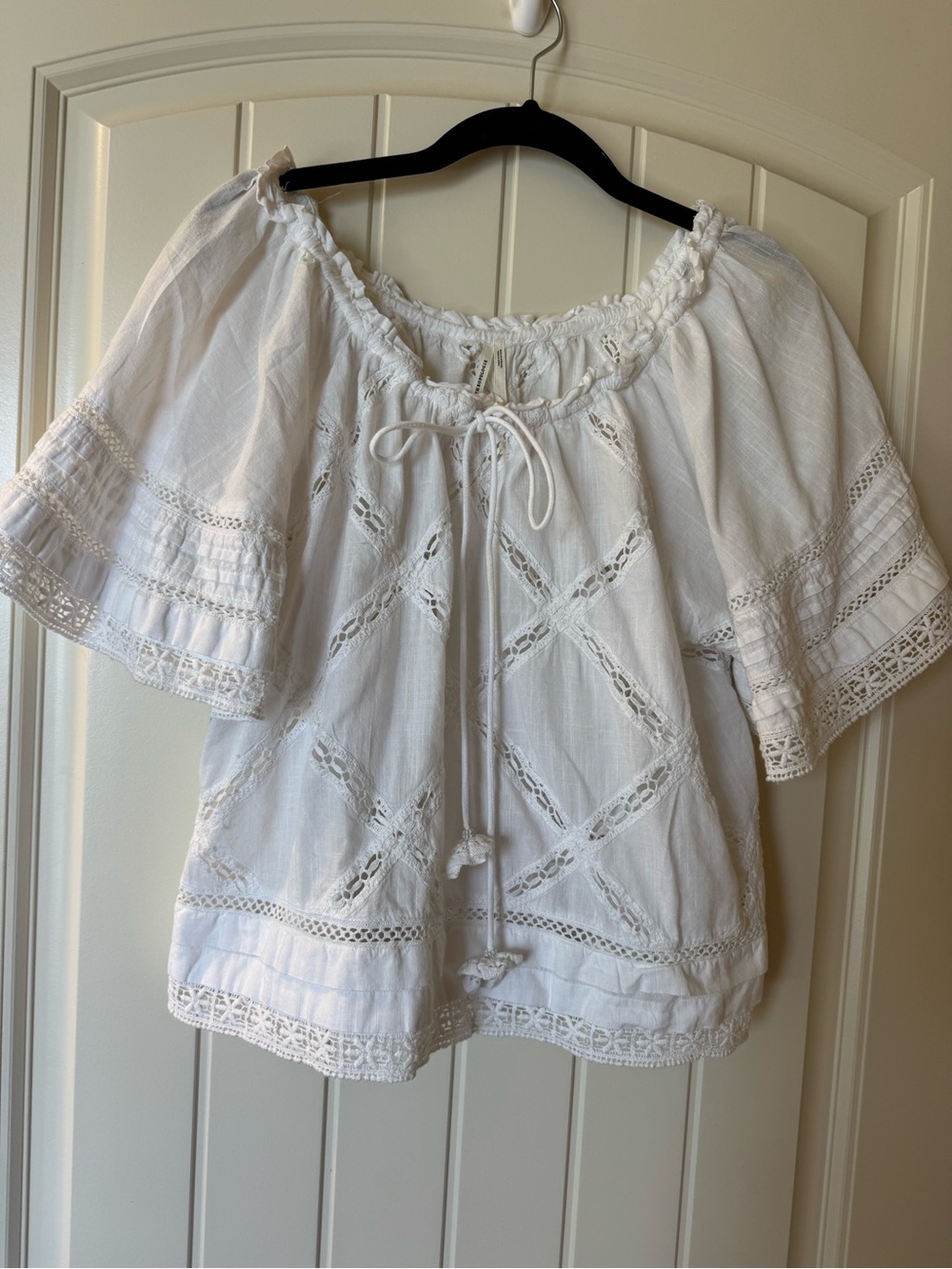 Anthropologie White eyelet crochet cotton bohemian tops sz s - Picture 3 of 6